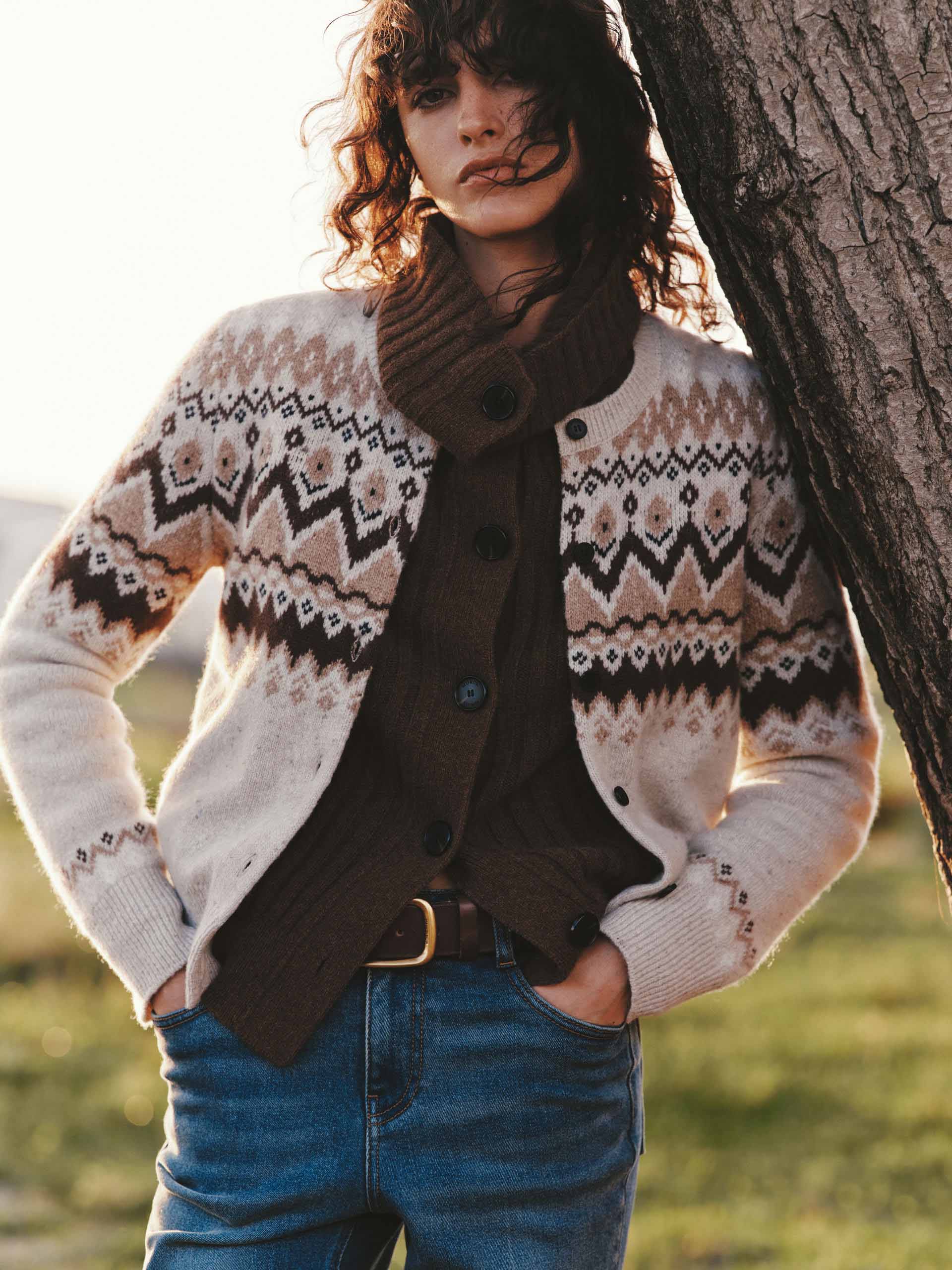 MO&Co. Women's Wool Blend Fair Isle Cardigan