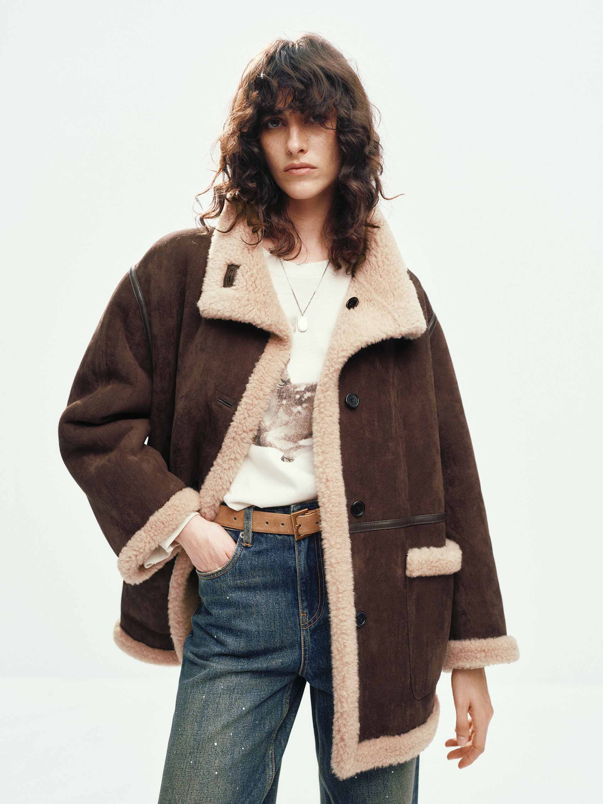 ★MOCO★ MO&Co. Women's Faux Suede Fur Lining Coat
