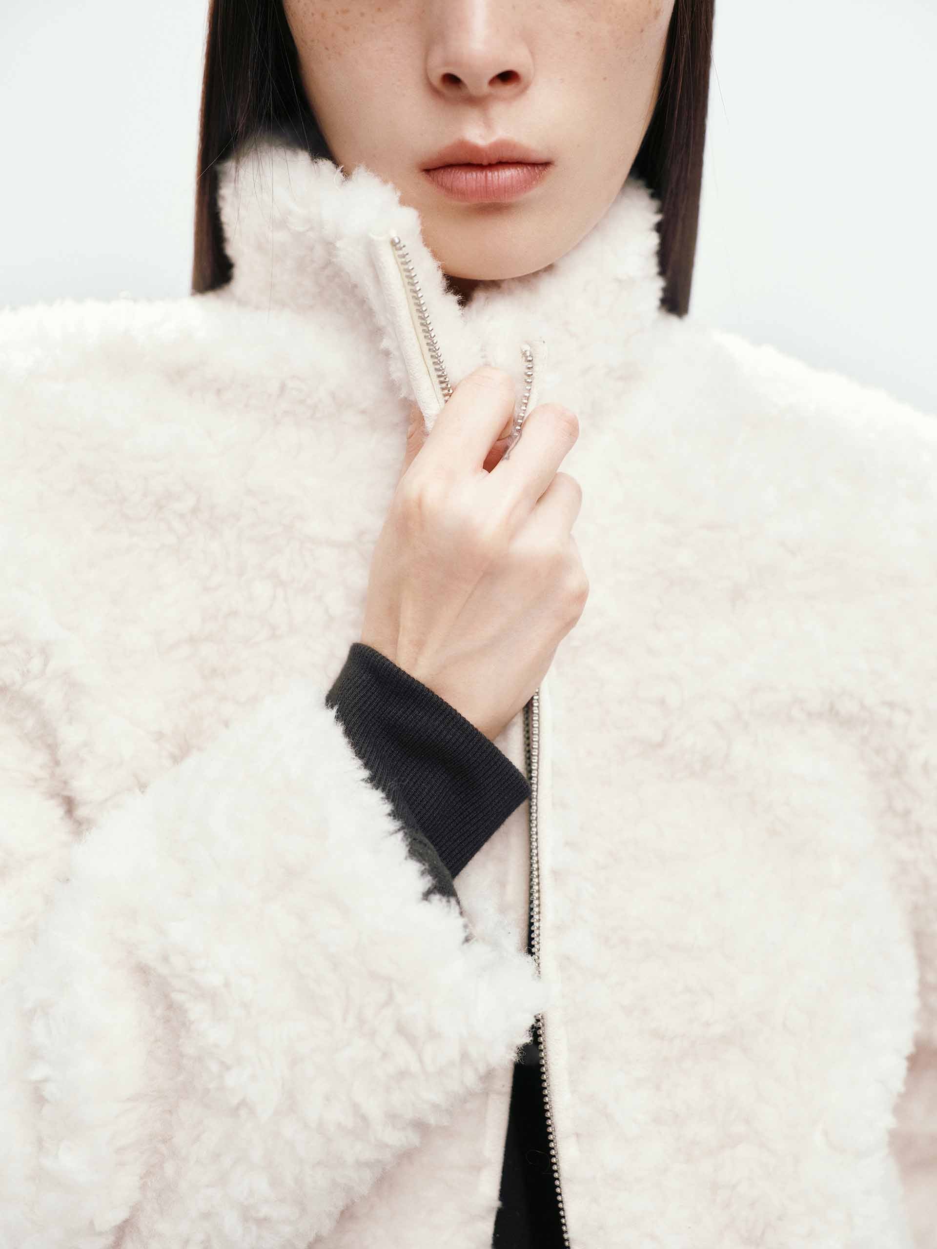 MO&Co. Women's Faux Shearling Zipper Coat