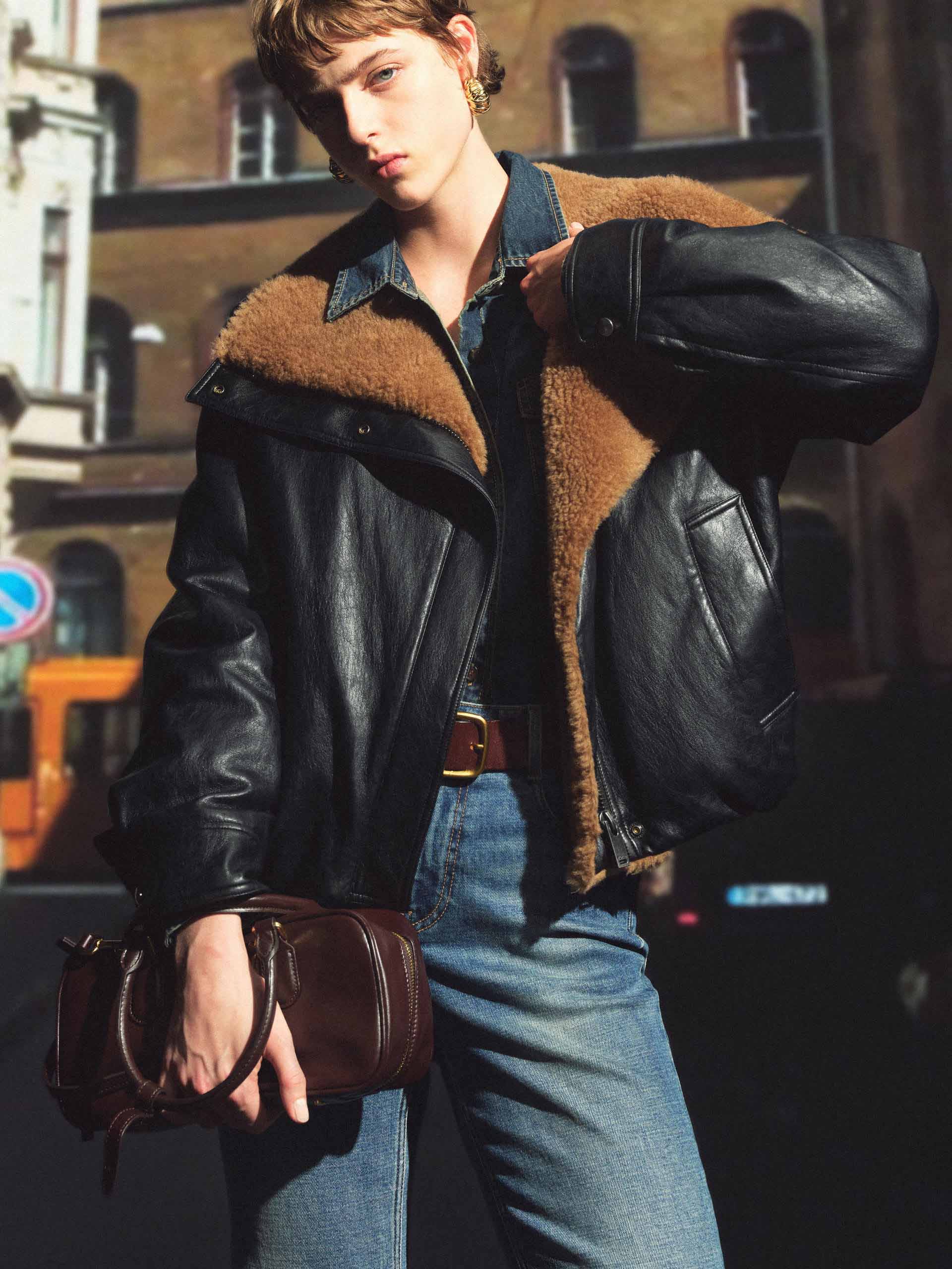 MO&Co. Women's Cropped Leather Down Jacket