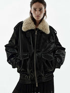 MO&Co. Women's Fur Collar Faux Leather Down Jacket