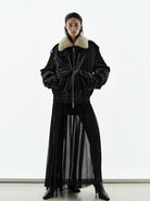 MO&Co. Women's Fur Collar Faux Leather Down Jacket in Black