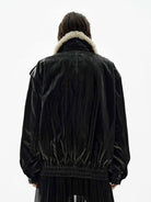 MO&Co. Women's Fur Collar Faux Leather Down Jacket in Black