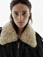 MO&Co. Women's Fur Collar Faux Leather Down Jacket in Black