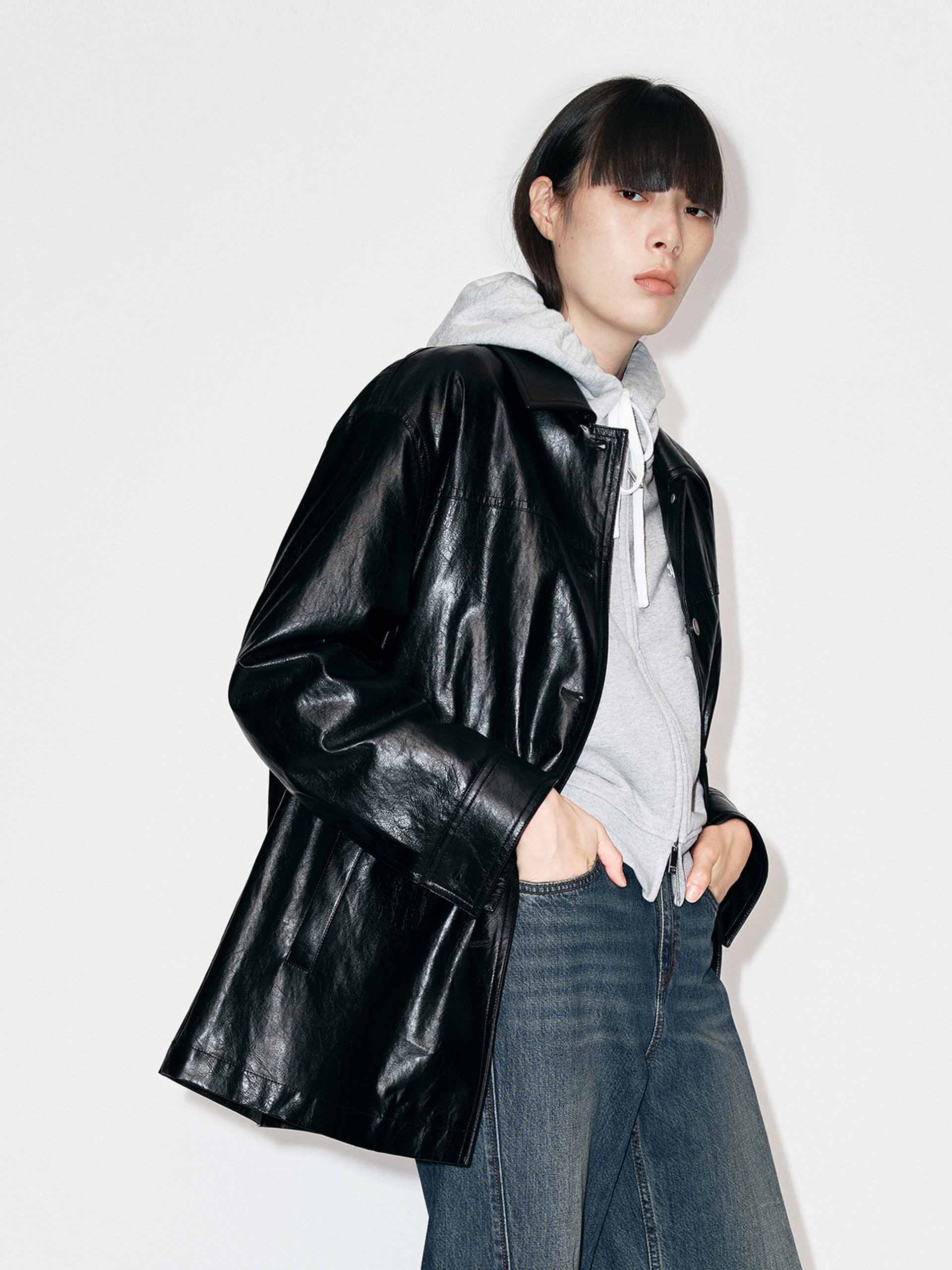 MO&Co. Women's Button Leather Down Jacket