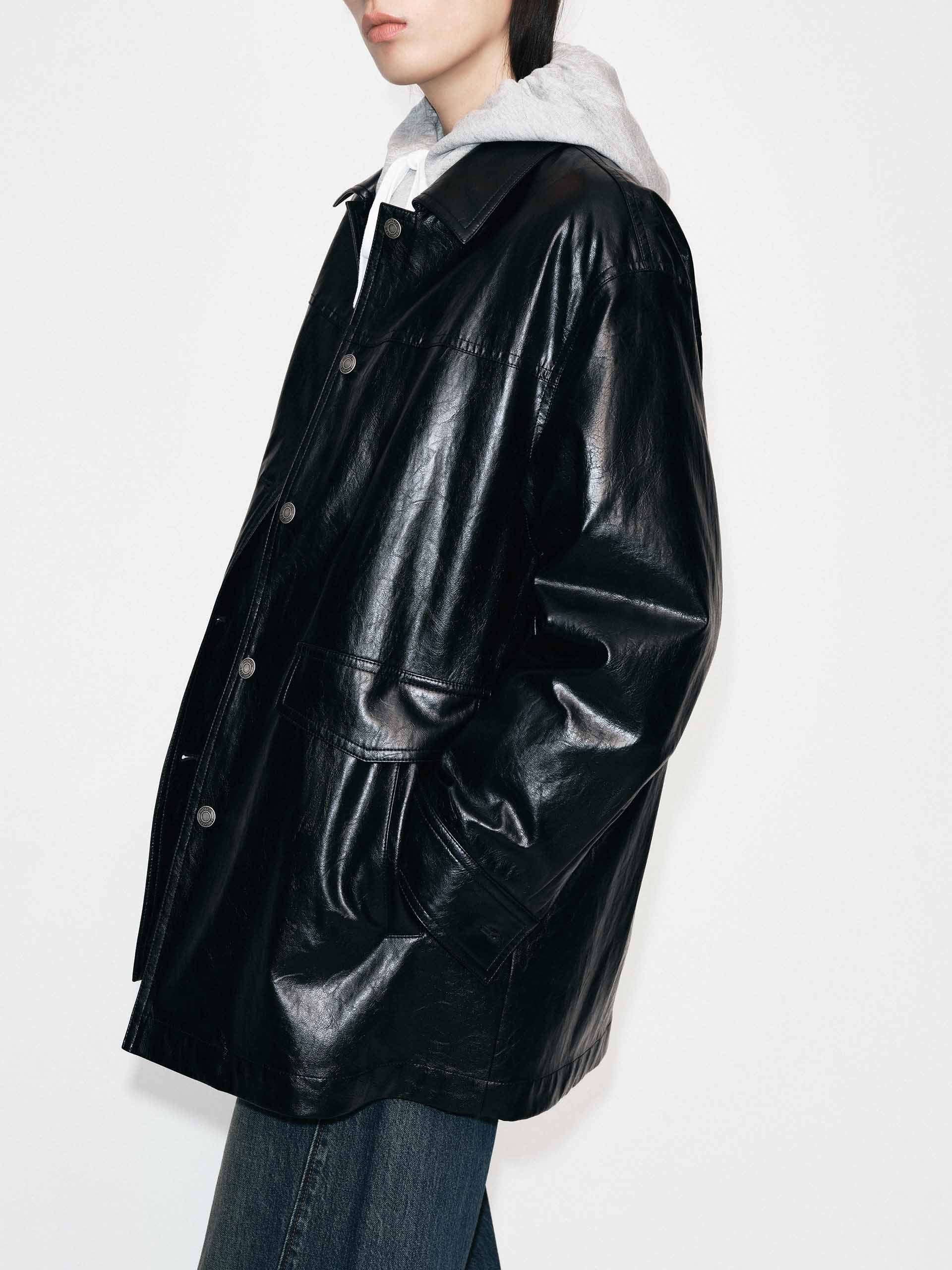 MO&Co. Women's Button Leather Down Jacket