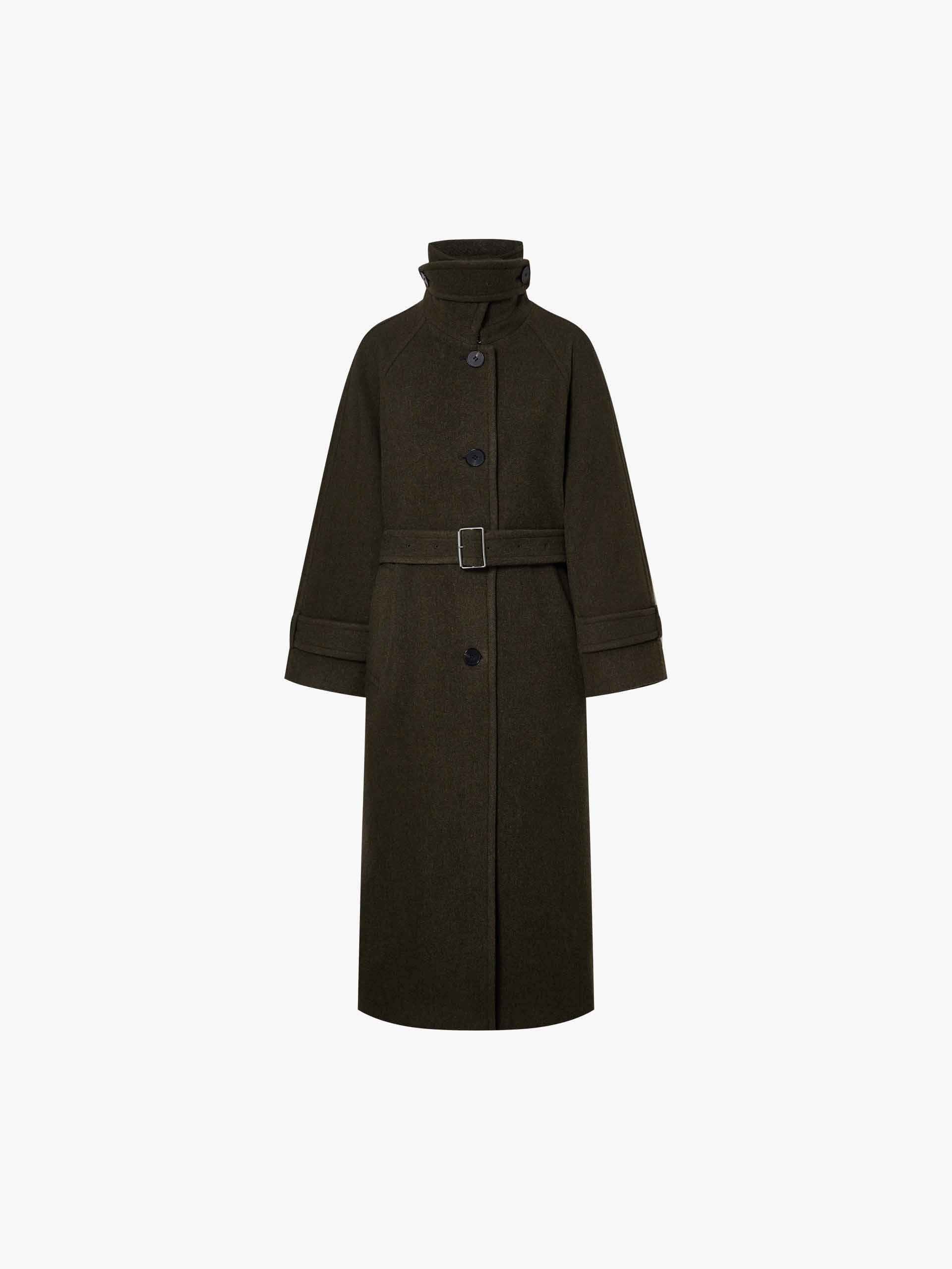 MO&Co. Women's Merino Wool Longline Belted Coat in Olive