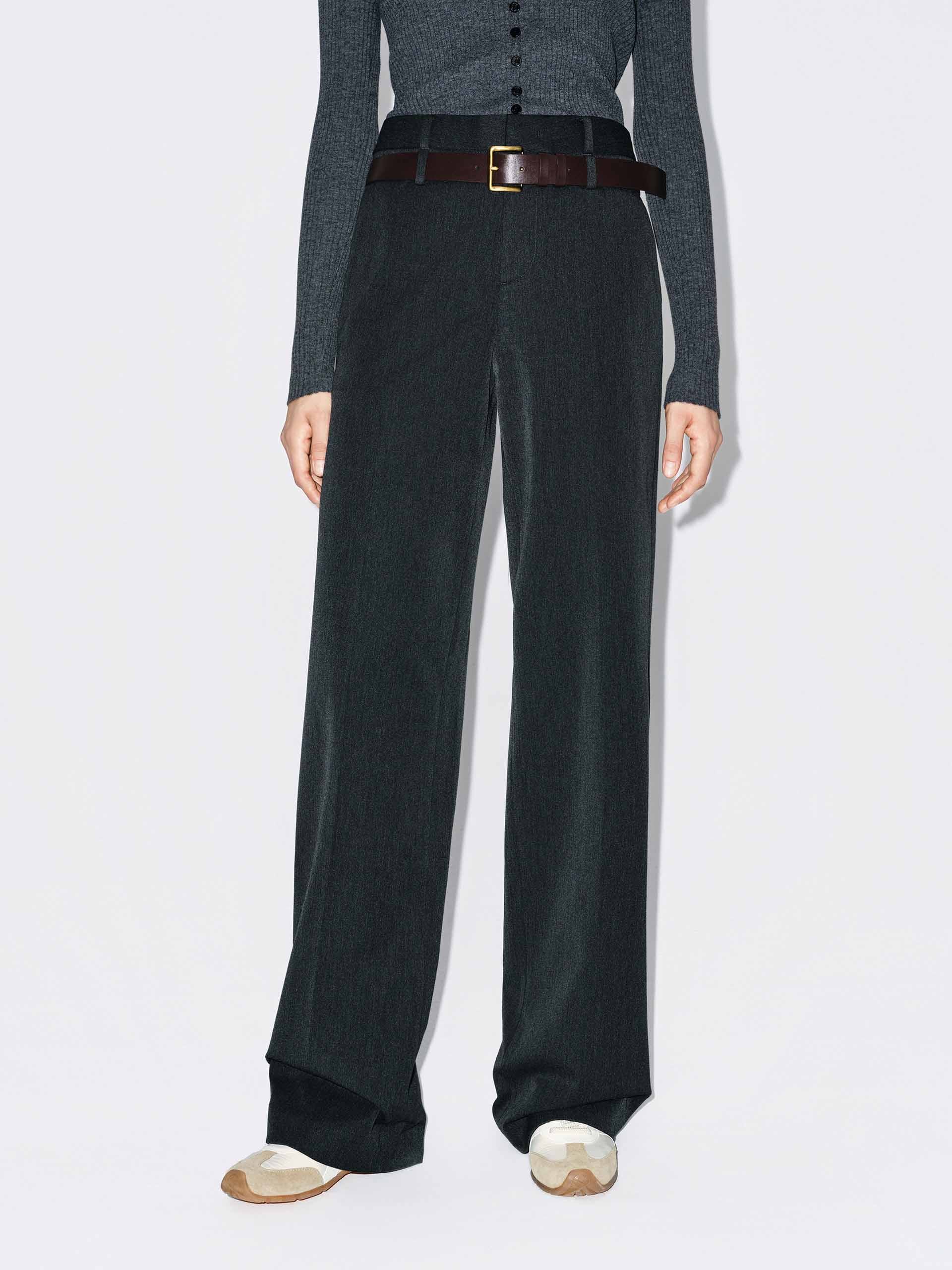 MO&Co. Women's Belted Straight Leg Full Length Pants in Grey