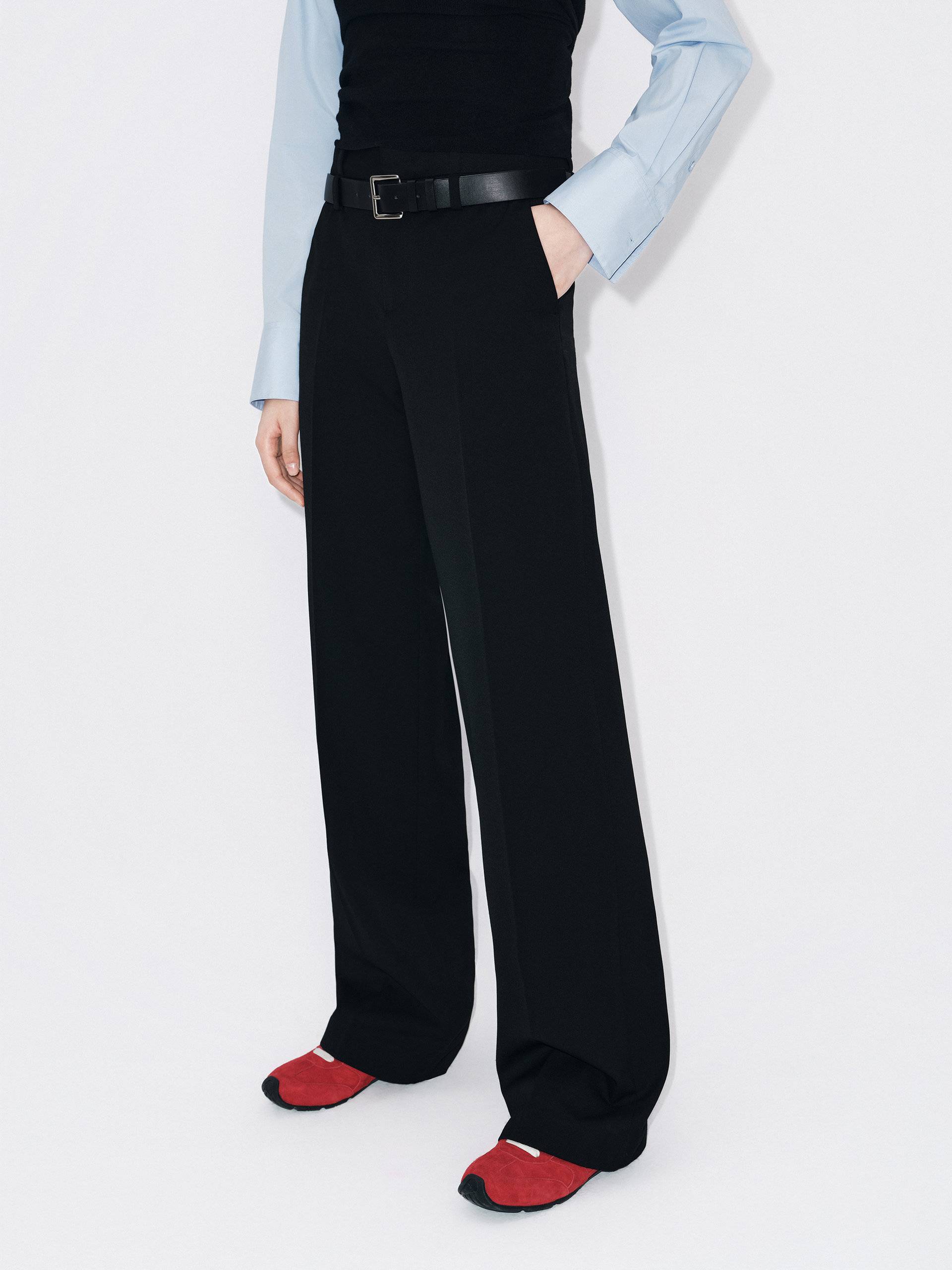 MO&Co. Women's Belted Straight Leg Full Length Pants in Black