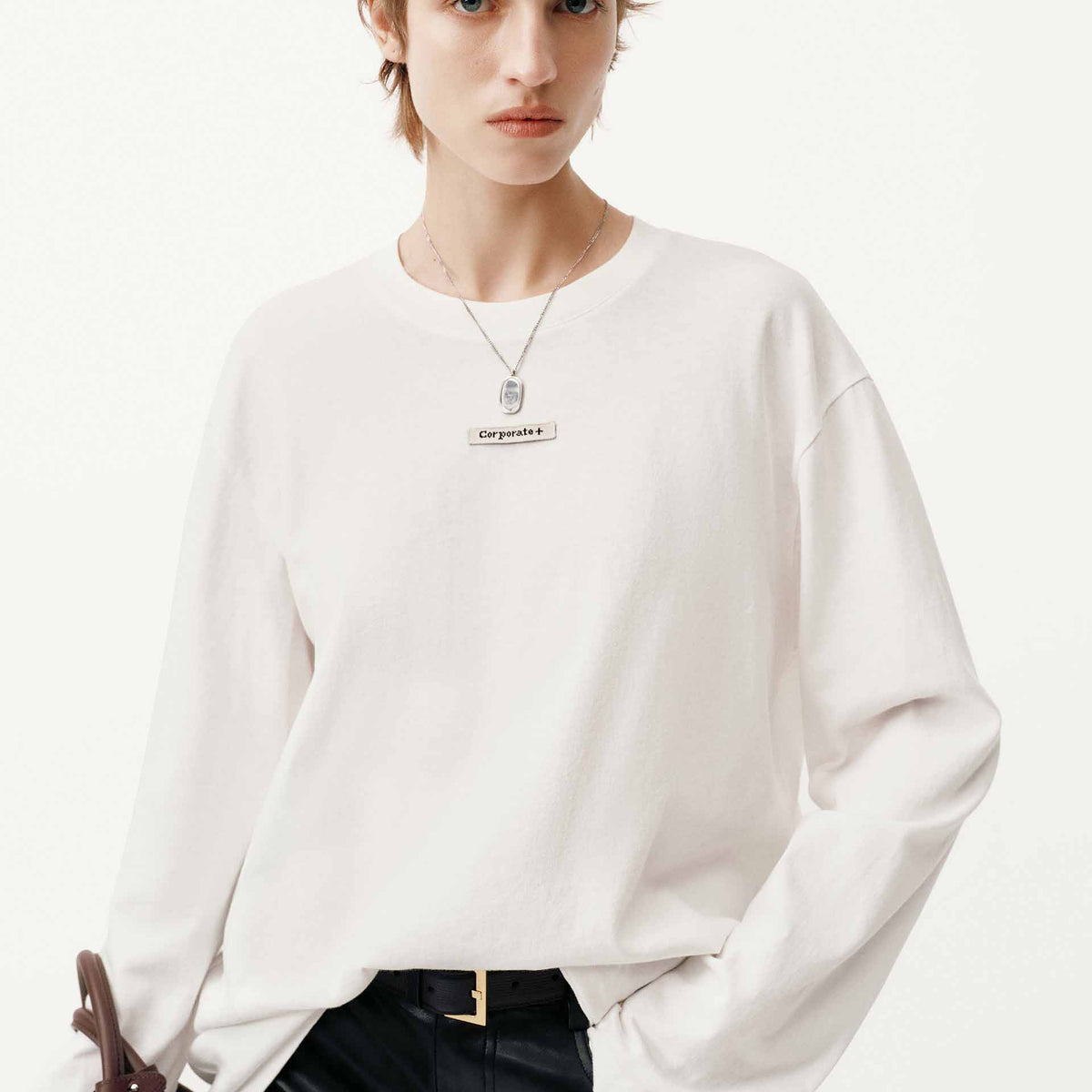 MO&Co. Women's Woven Label Cotton T-shirt
