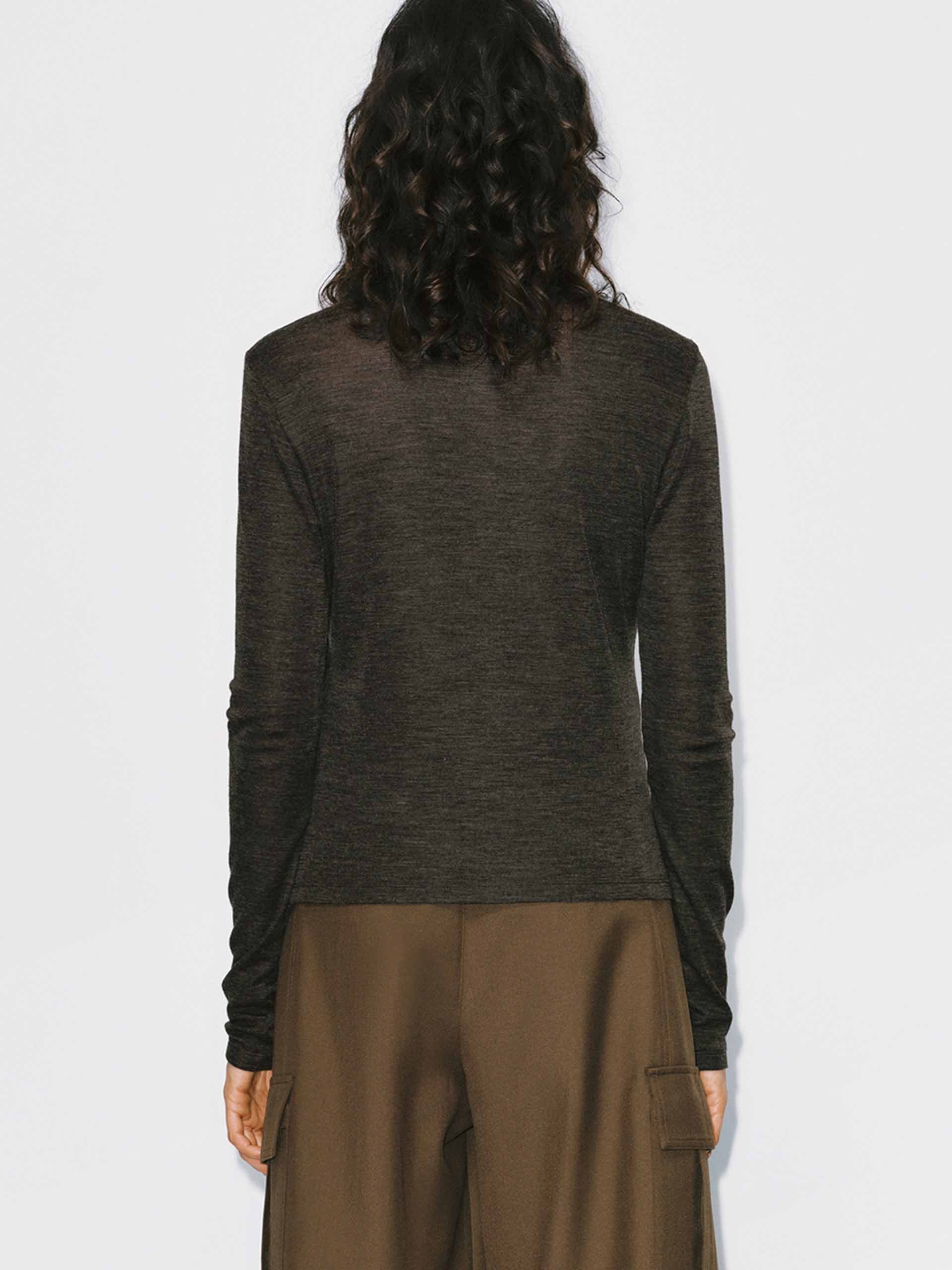 MO&Co. Women's Button Closure Wool Blend Fitted Turtleneck Blouse in Olive