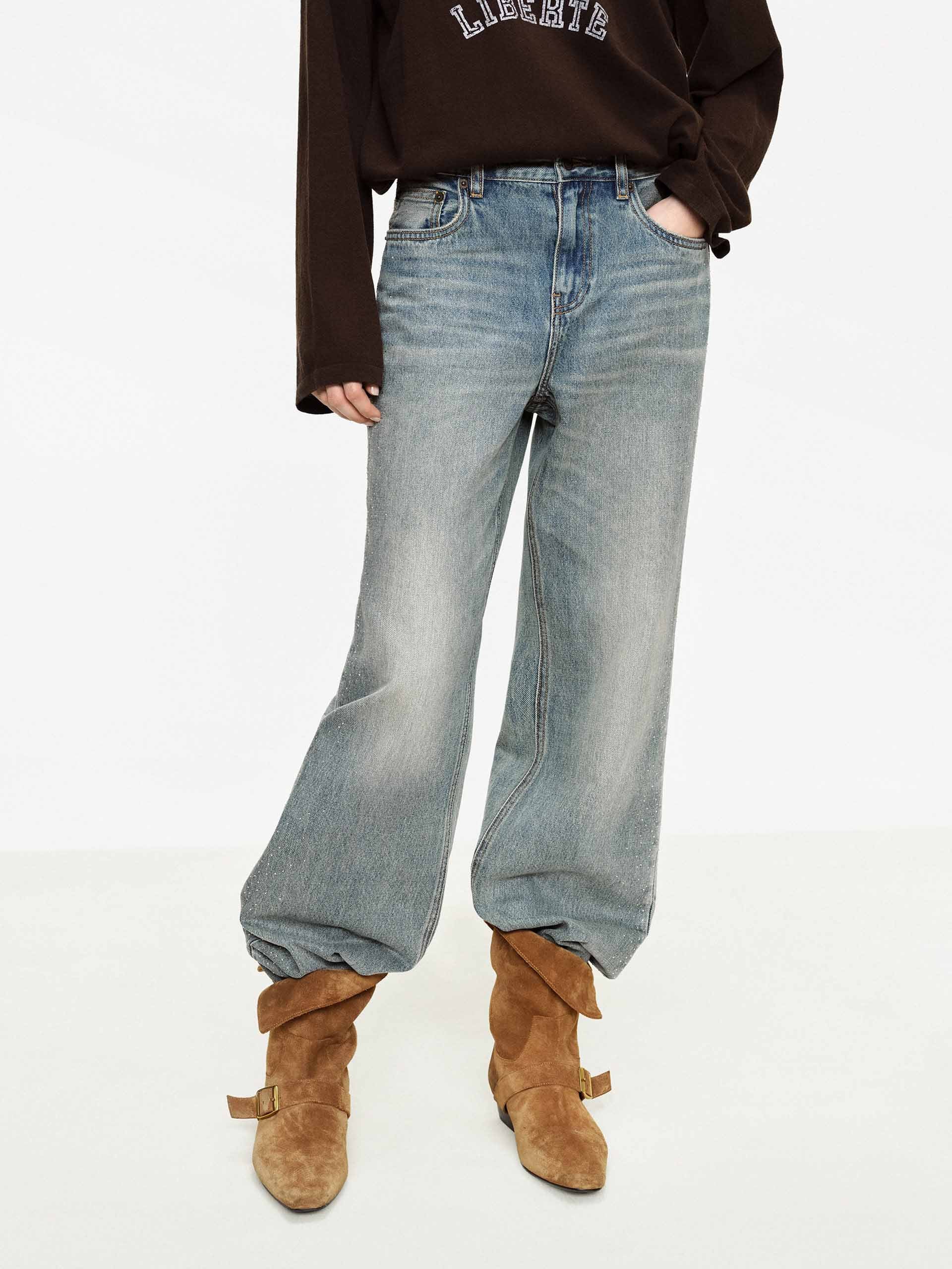 ★MOCO★ MO&Co. Women's Side Rhinestones Straight Jeans