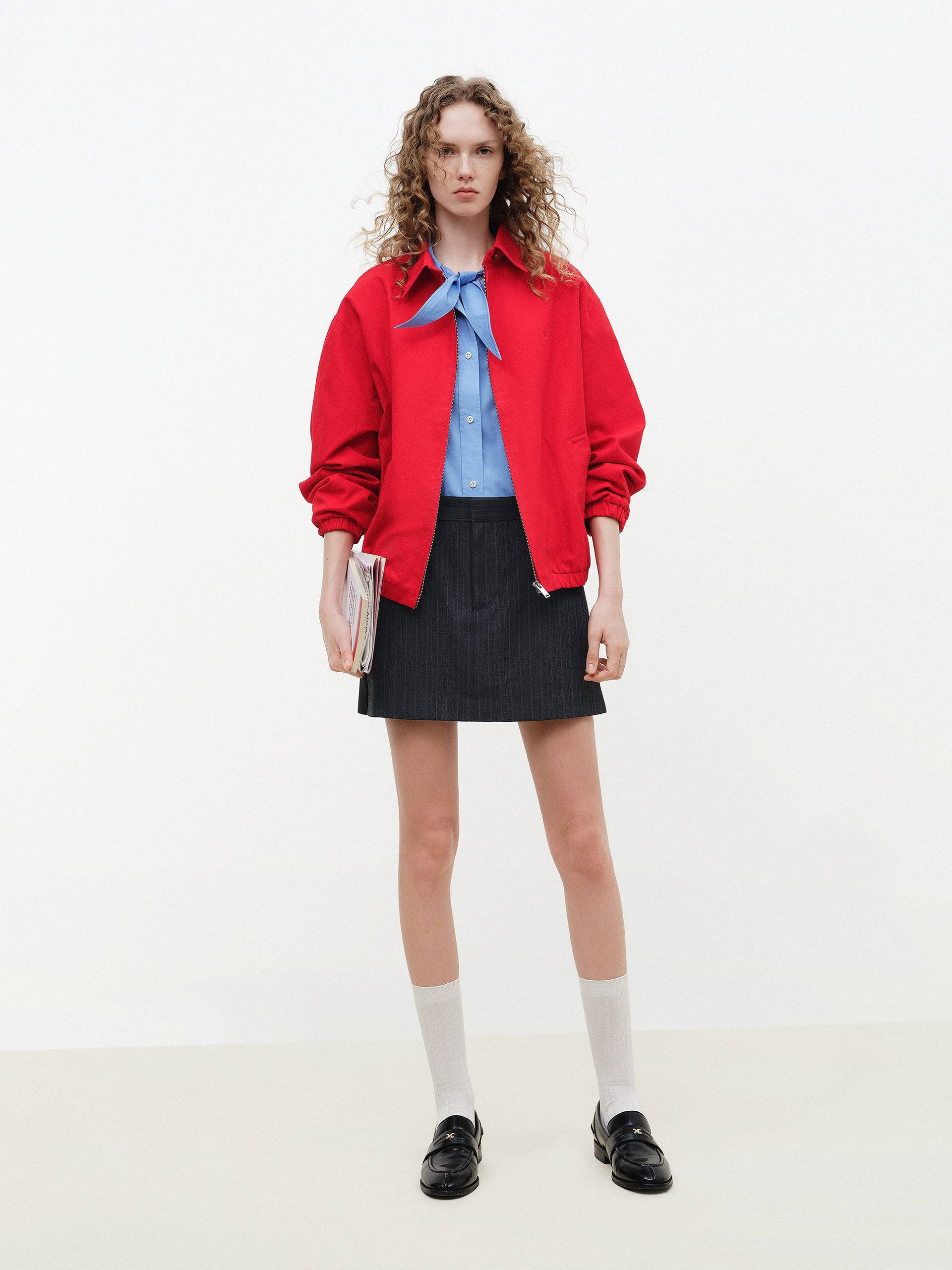 MO&Co. Women's Red Lapel Zip Up Jacket