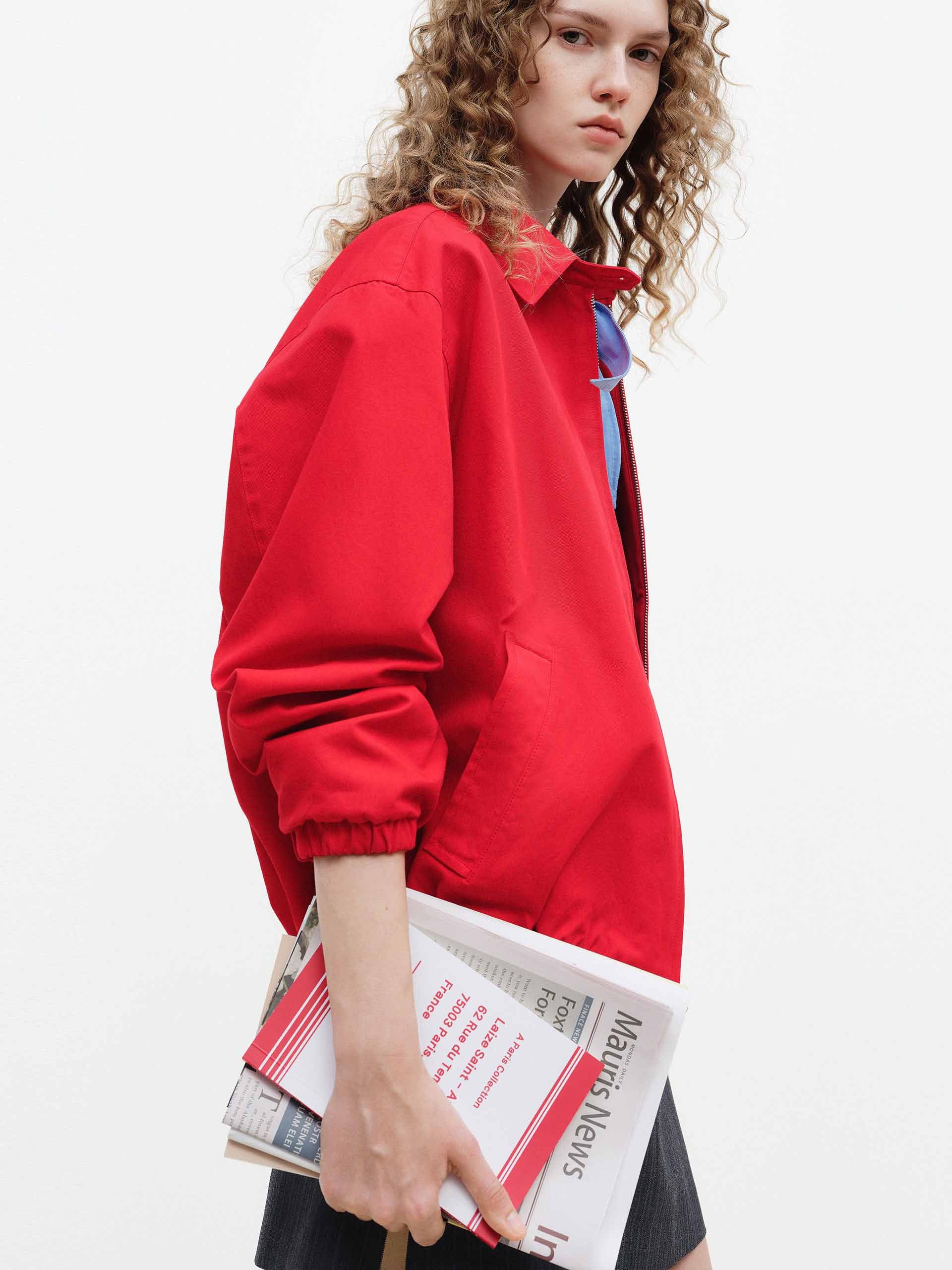 MO&Co. Women's Red Lapel Zip Up Jacket