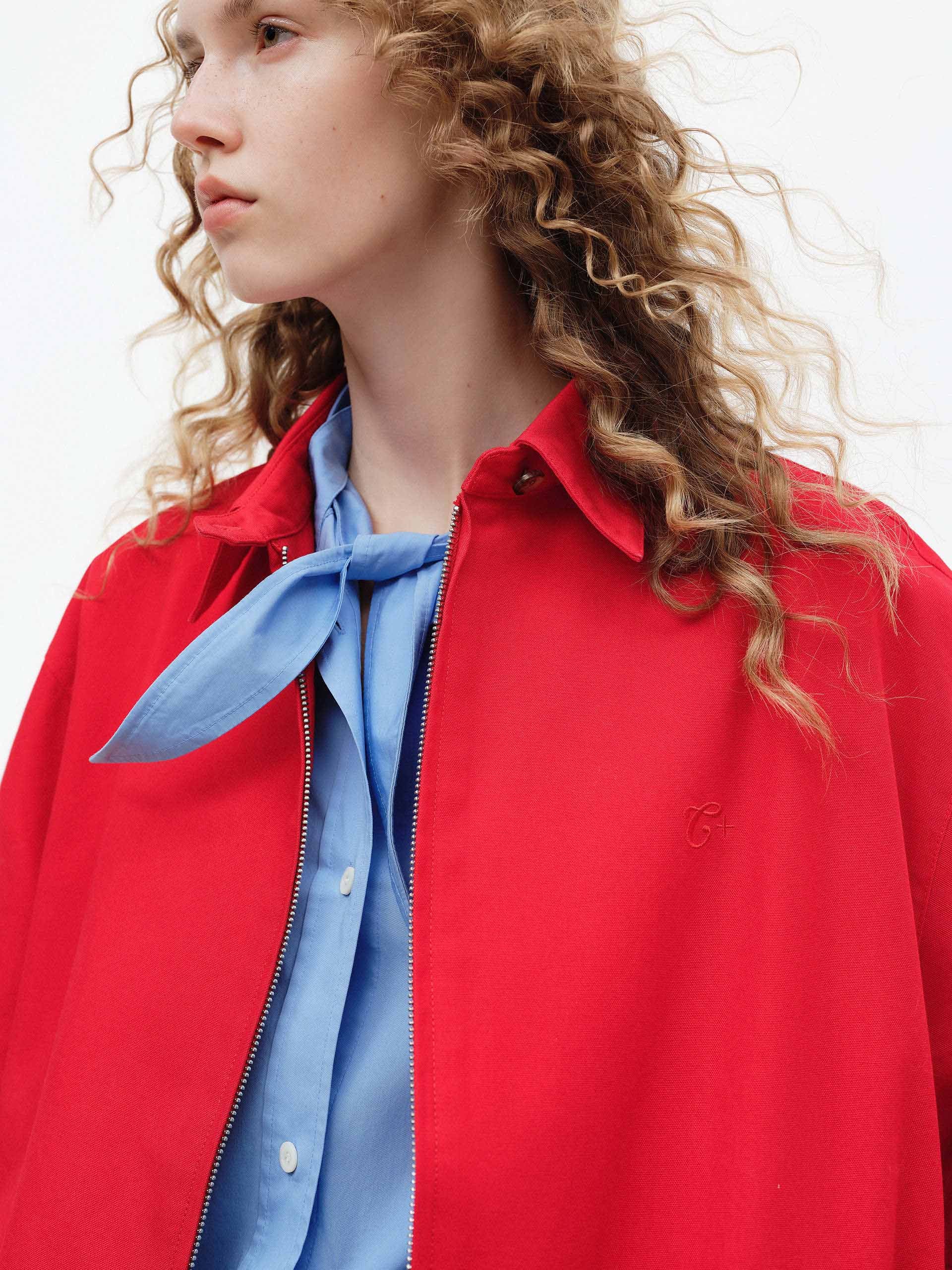 MO&Co. Women's Red Lapel Zip Up Jacket