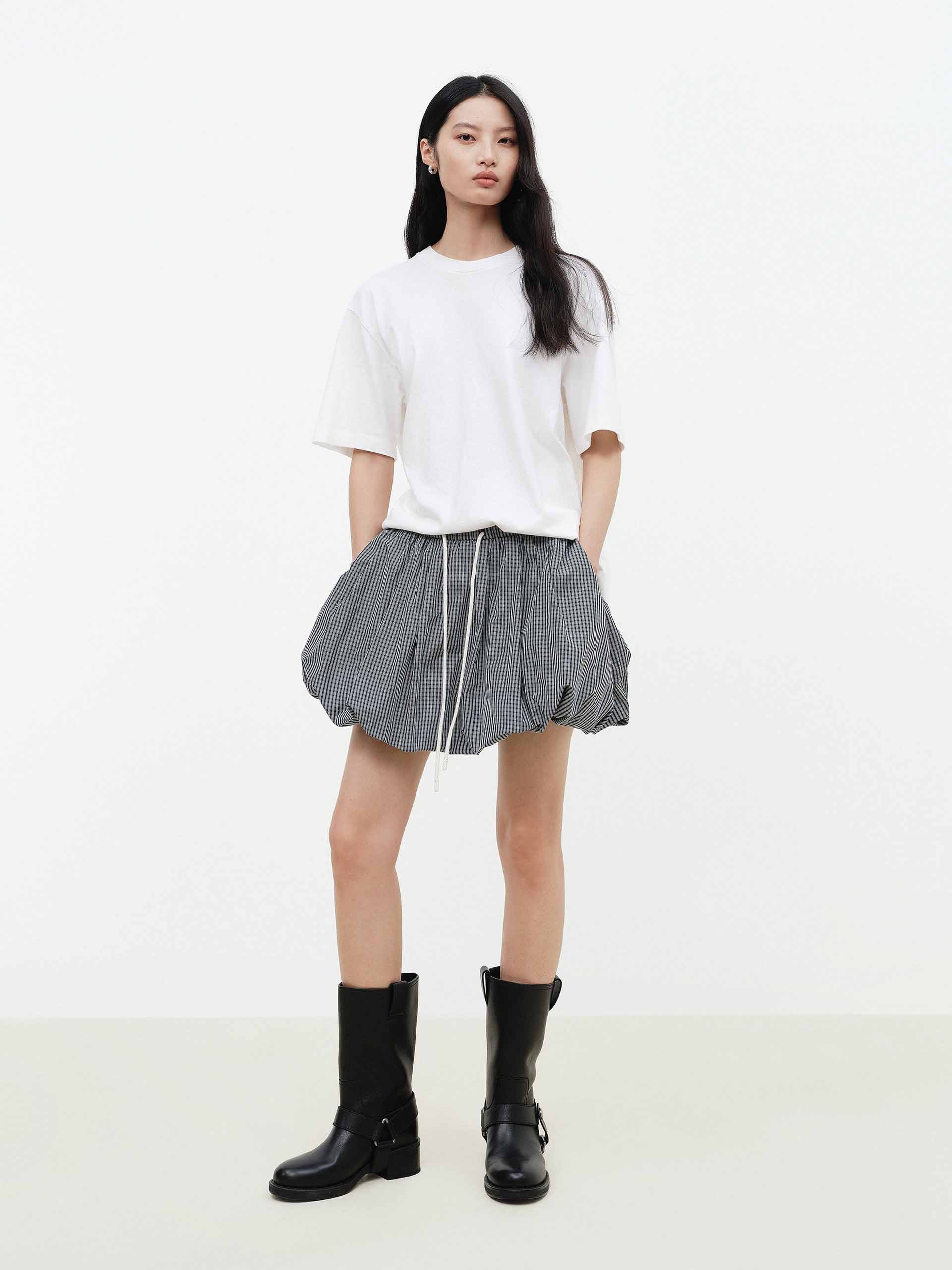 MO&Co. Women's Contrast Plaid Balloon Skirt