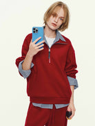 MO&Co. Women's Dropped Shoulder Hoodie – Side Pockets in Red
