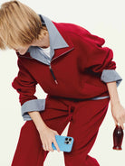 MO&Co. Women's Dropped Shoulder Hoodie – Side Pockets in Red