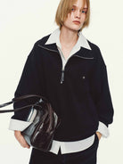 MO&Co. Women's Dropped Shoulder Hoodie – Side Pockets in Black