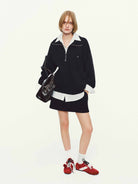 MO&Co. Women's Dropped Shoulder Hoodie – Side Pockets in Black