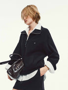 MO&Co. Women's Dropped Shoulder Hoodie – Side Pockets in Black