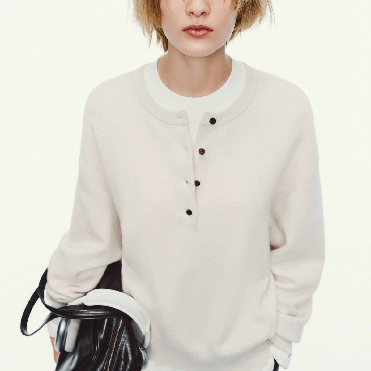 MO&Co. Women's Henley Collar Knitted Sweater