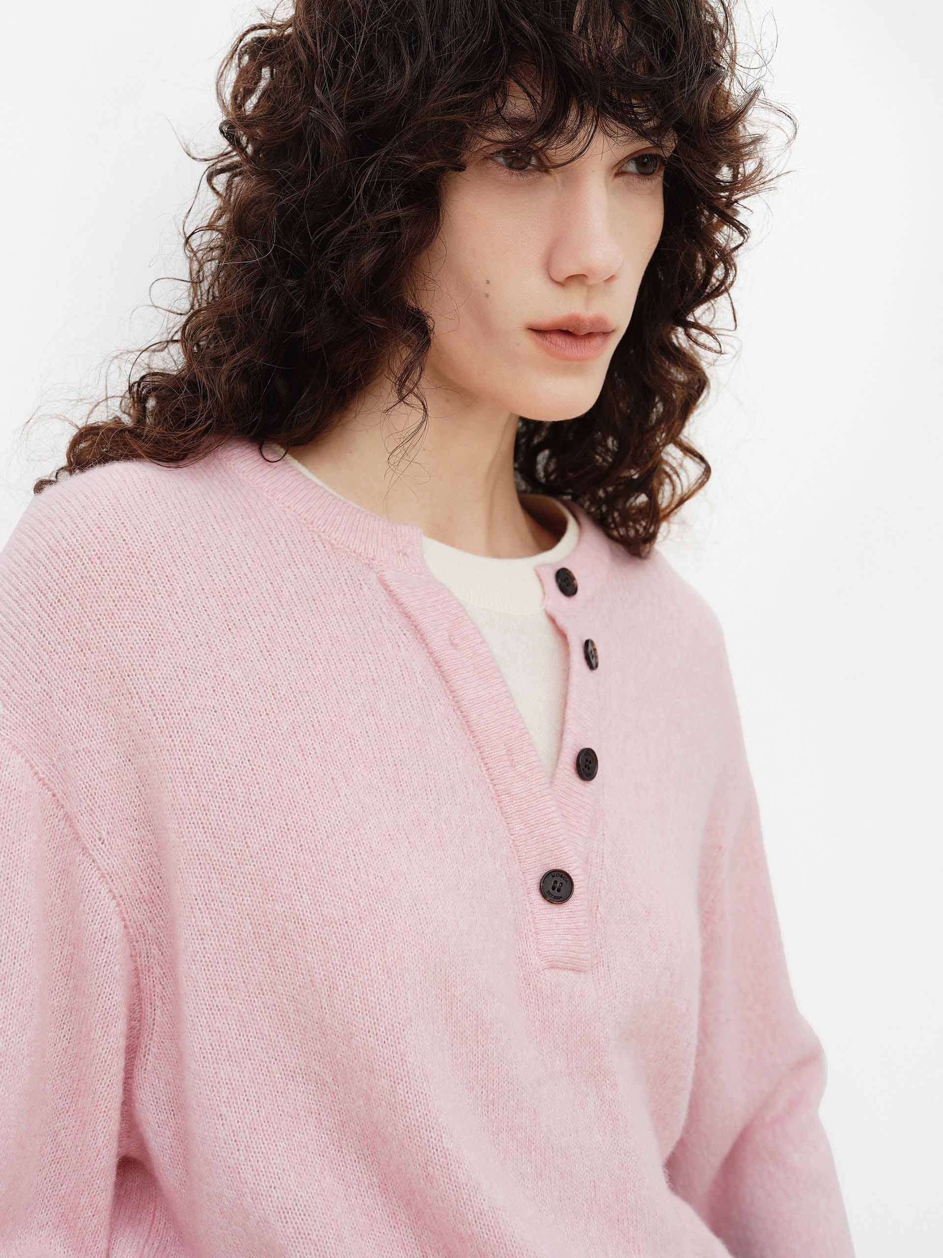 MO&Co. Slouchy Henley Knit Sweater | Layered Paneled Neck