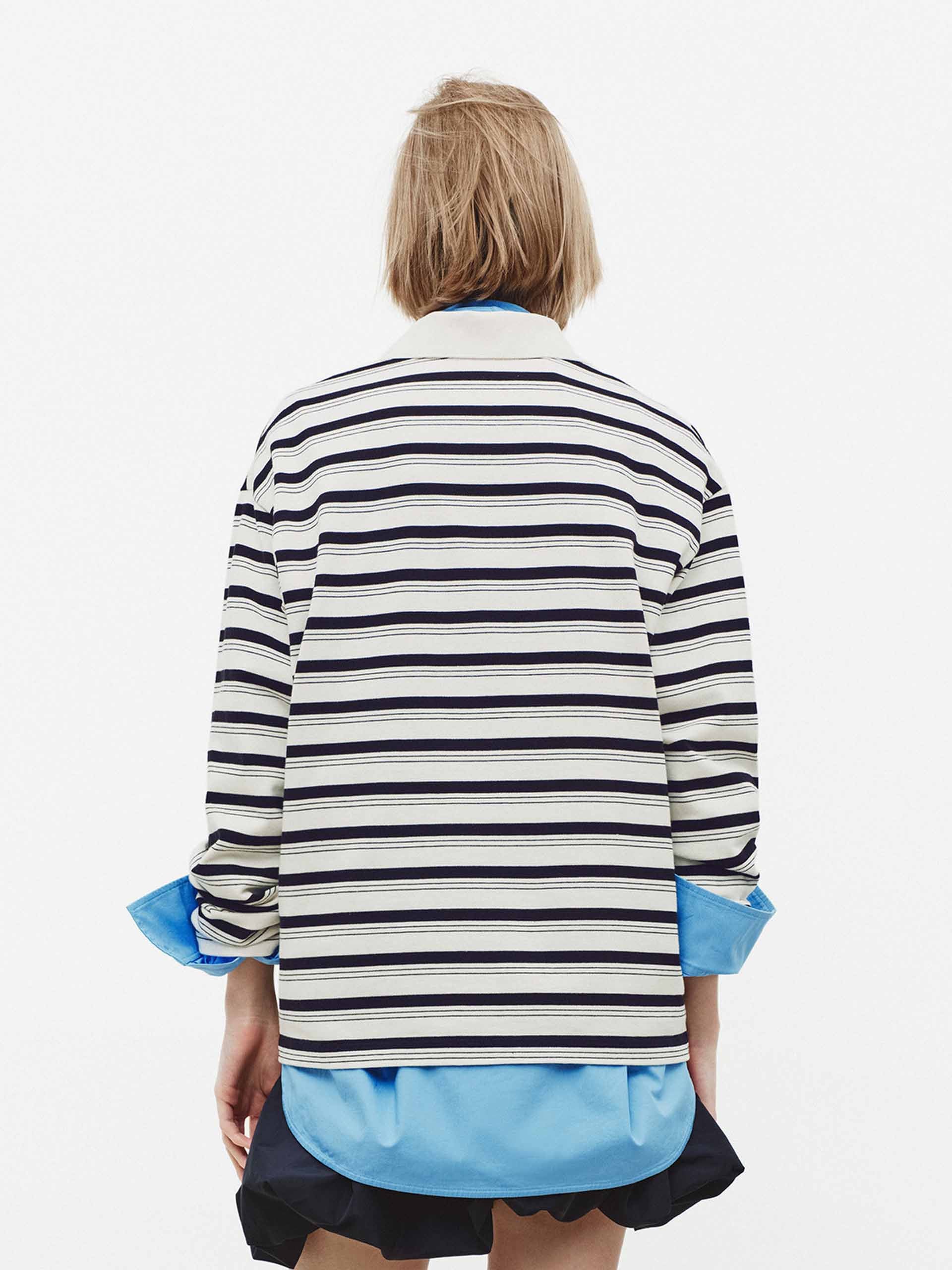 MO&Co. Women's Polo Collar Striped Long Sleeve Top
