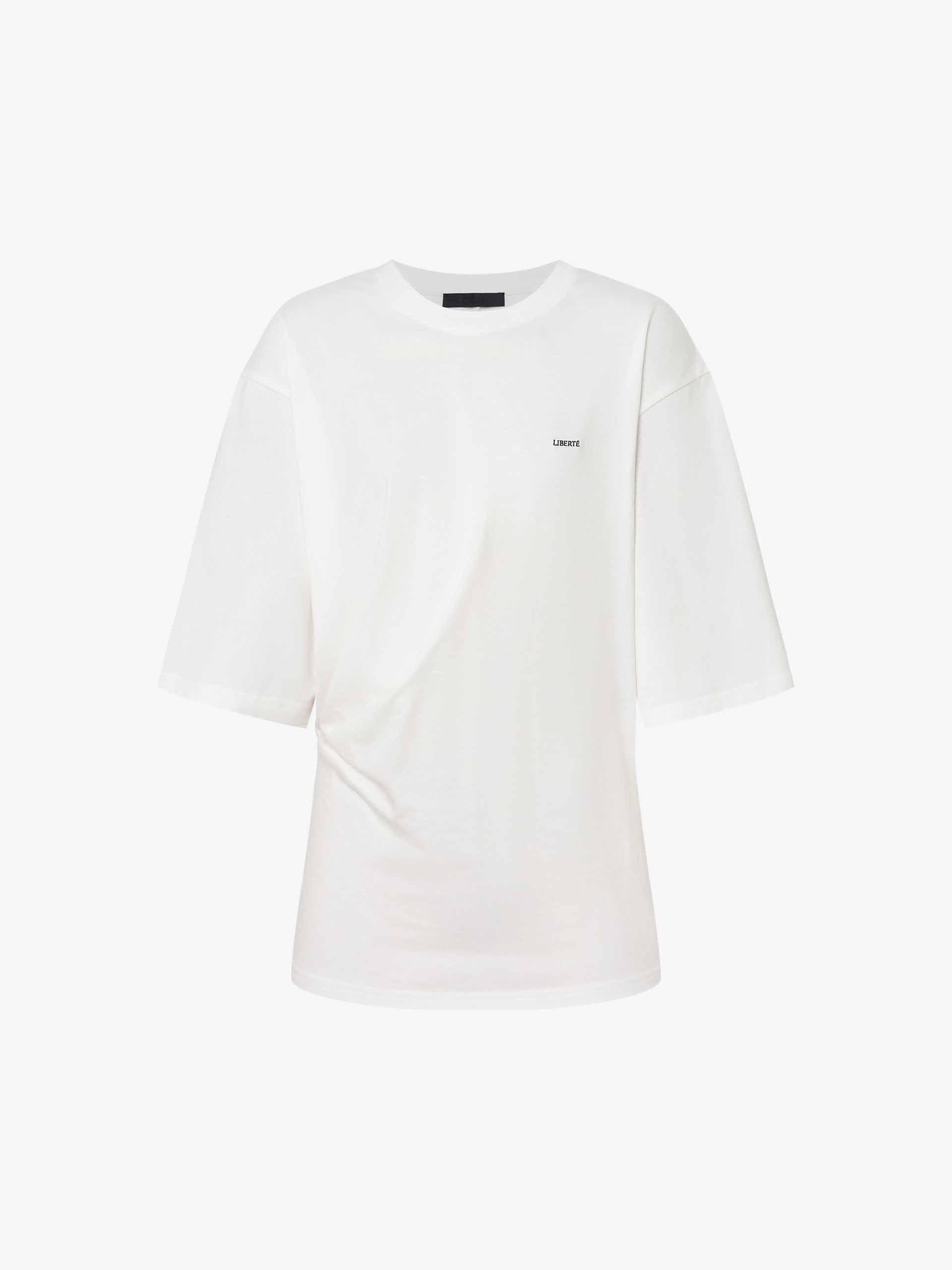 MO&Co. Fitted Cotton Blend Tee with Side Waist Pleat in White