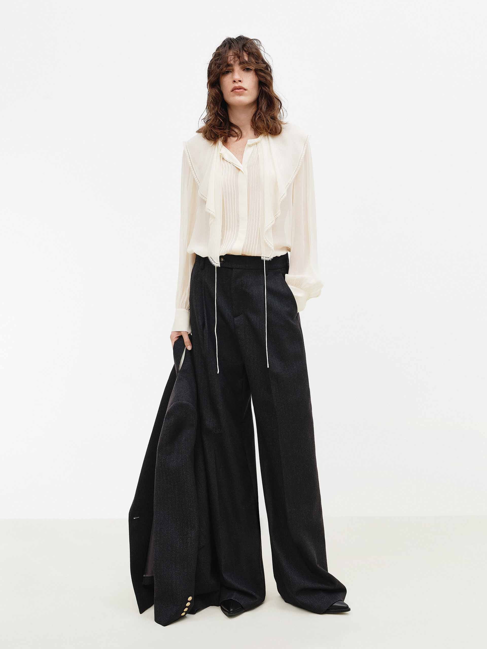 MO&Co. Women's Ruffled Detail Tie Blouse