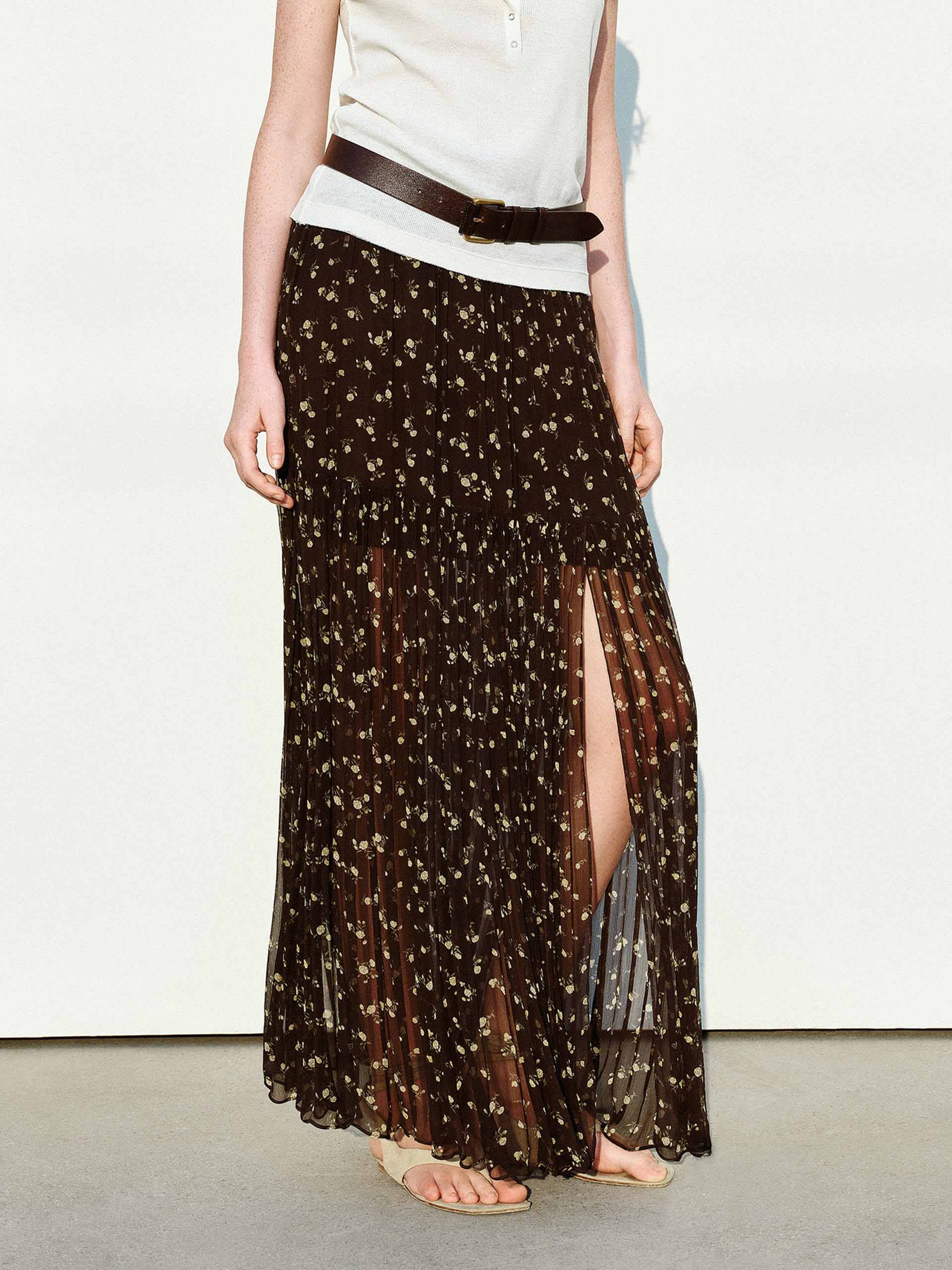MO&Co. Women's Maxi Side Slit Chiffon Skirt