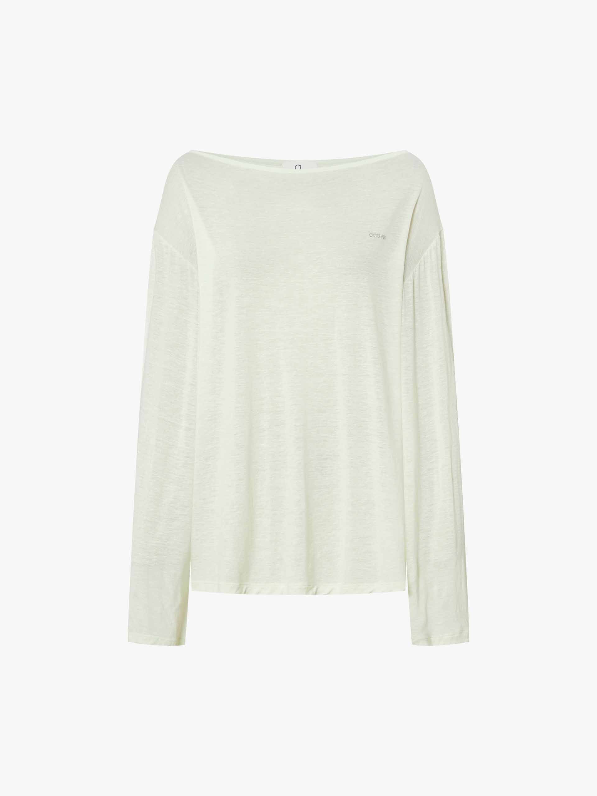 MO&Co. Women's Eco Linen Boat Neck Tee | Easy Long Sleeve