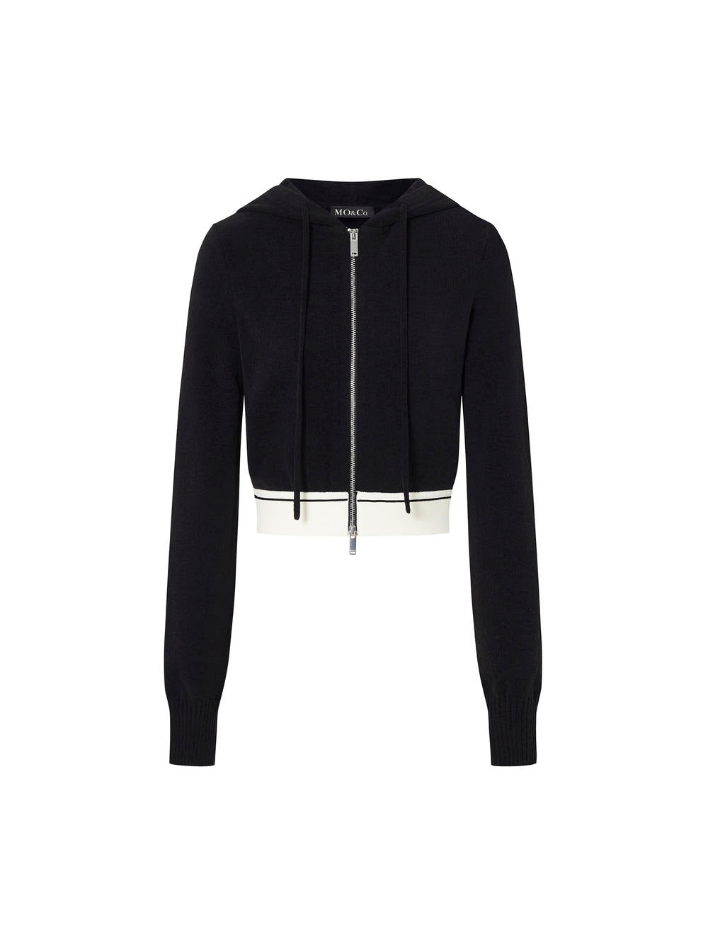 MO&Co. Women's Black Two Way Zip Up Hoodie Jacket Cropped