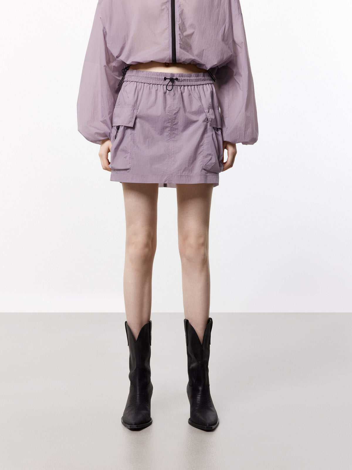 Drawstring Denim Skirt with Pockets main image 0