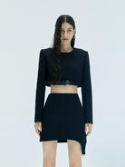 MO&Co. X Coperni Collection | Women's Belted Hem Cropped Jacket in Black