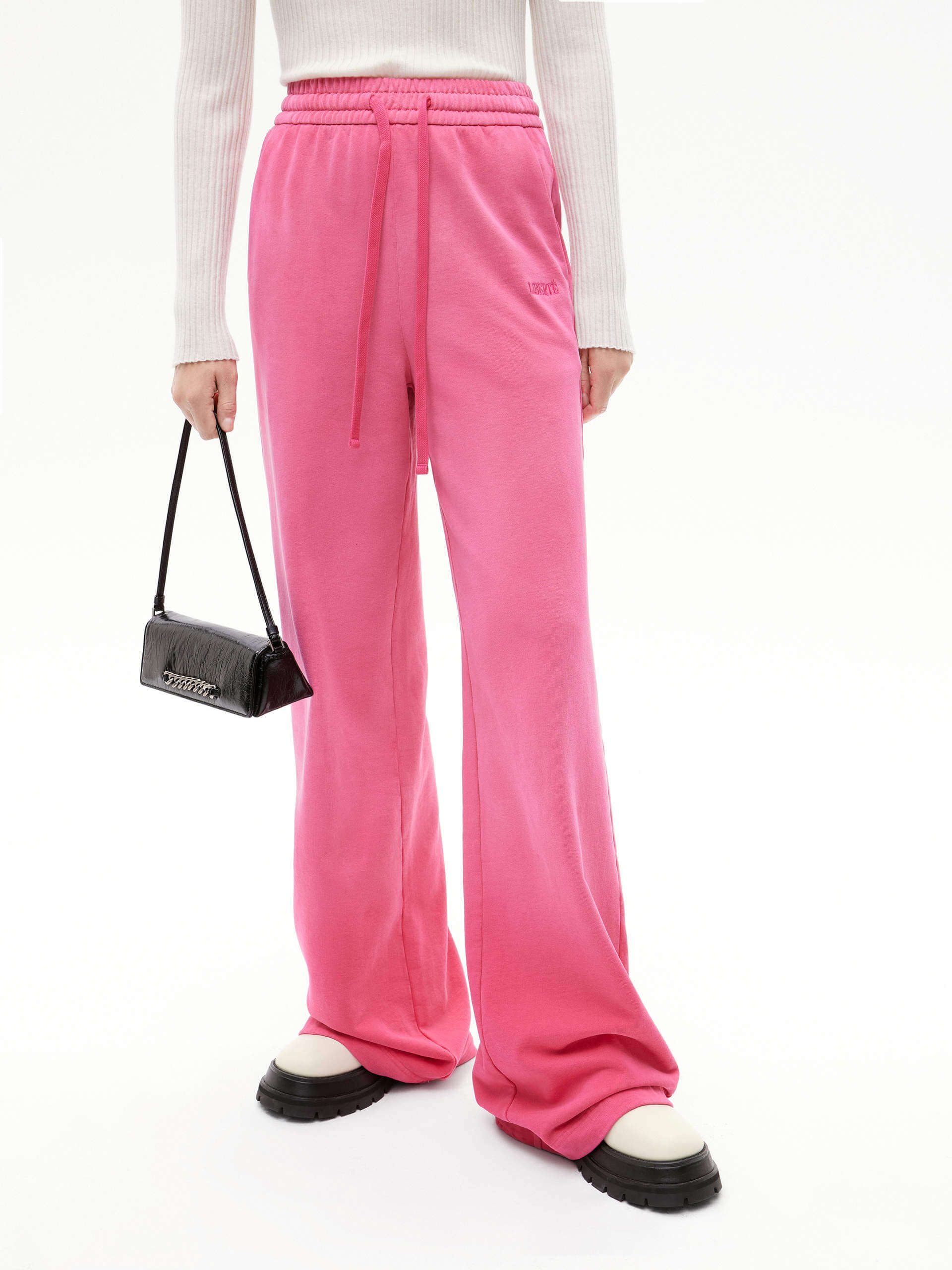 MO&Co. Women's Retro Drawstring Waist Causal Sweatpants with Dip Dye in Pink