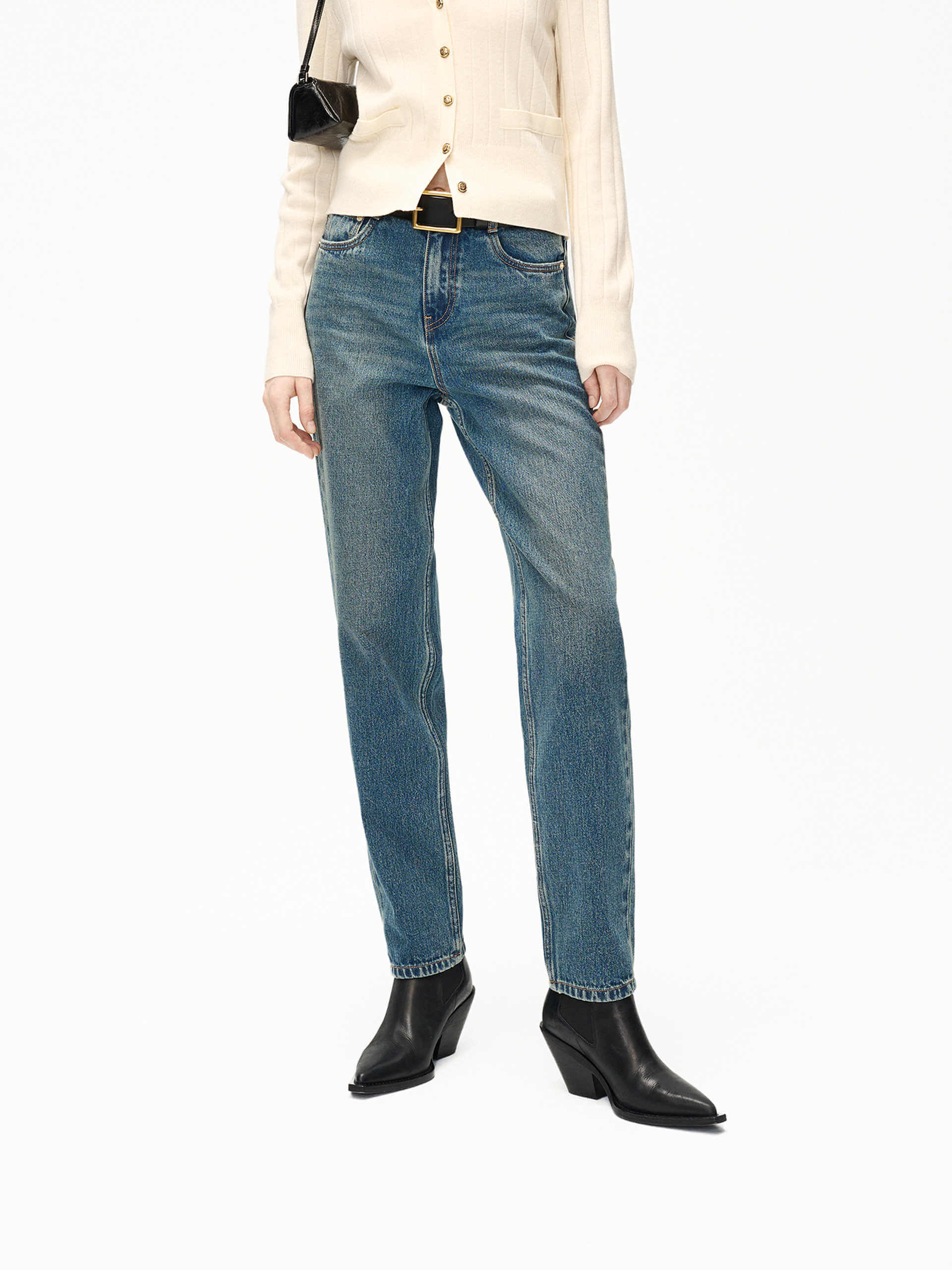 MO&Co. Women's Tapered Leg TurkishCotton Jeans in Blue