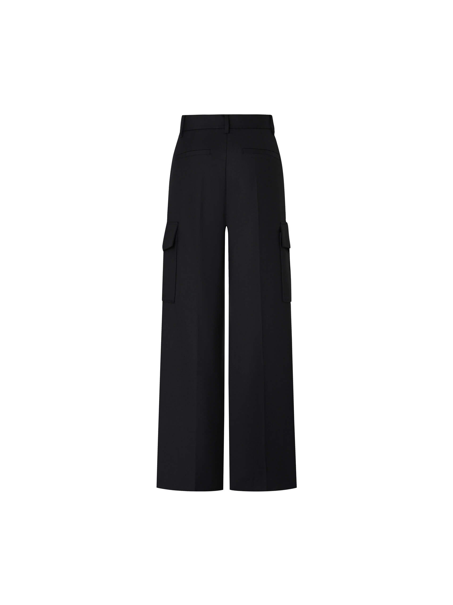 MO&Co. Women's Wool Blend Wide Leg Cargo Trousers in Black