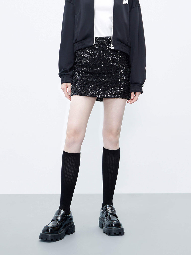 MO&Co. Women's Sparkly Sequin Mini Skirt Black