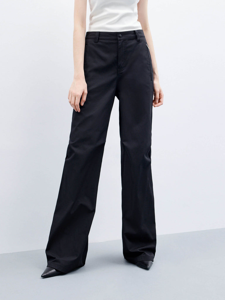 MO&Co. Women's High Waisted Knee Pleated Straight Pants Urbancore in Black