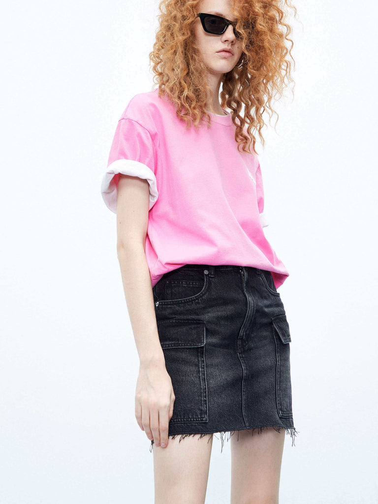 MO&Co. Women's Drop Shoulder Cotton Short Sleeves T-shirt in Pink