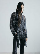 MO&Co. Noir Women's Polka Dot Long Sleeves Silk Shirt 