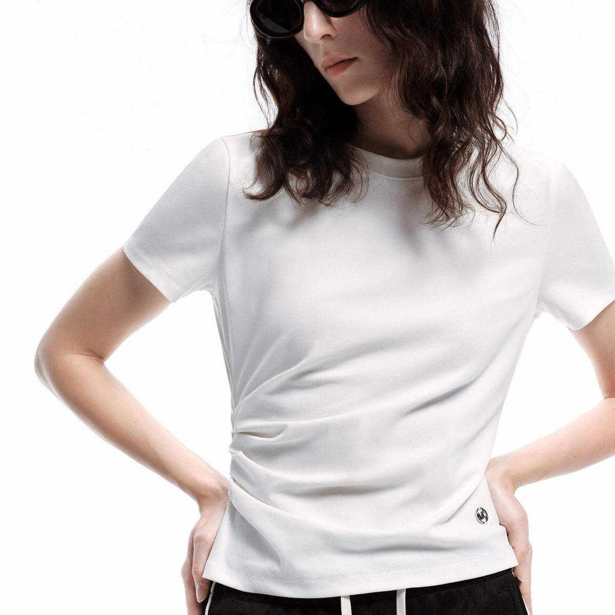 MO&Co. Women's Side Pleated Fitted T-shirt