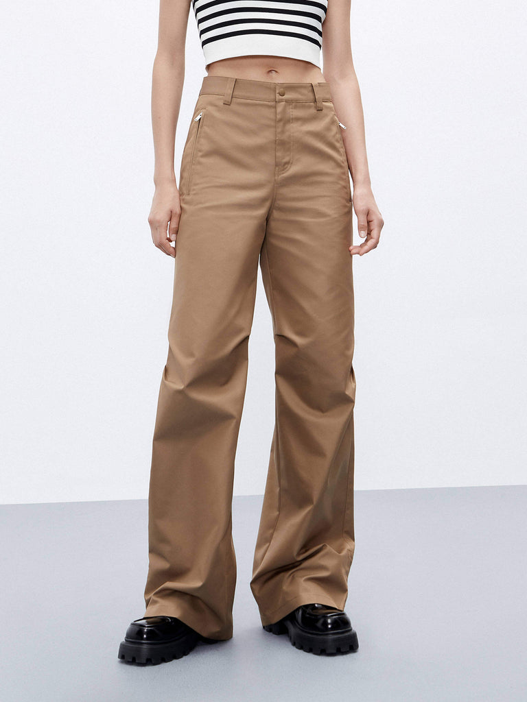 MO&Co. Women's High Waisted Knee Pleated Straight Pants Urbancore  in Camel