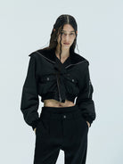 MO&Co. X Coperni Collection | Women's Cutout Detail Cropped Jacket in Black