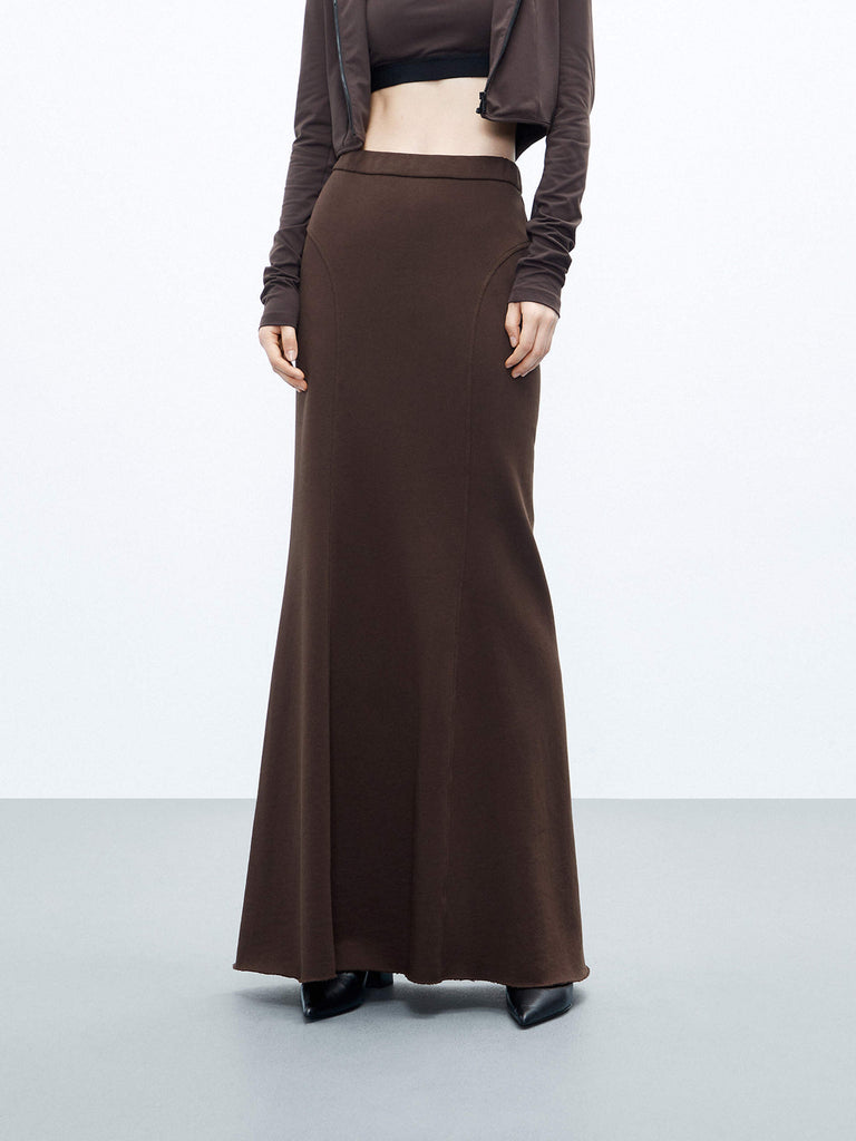 MO&Co. Women's Brown Casual Cotton Mermaid Maxi Skirt