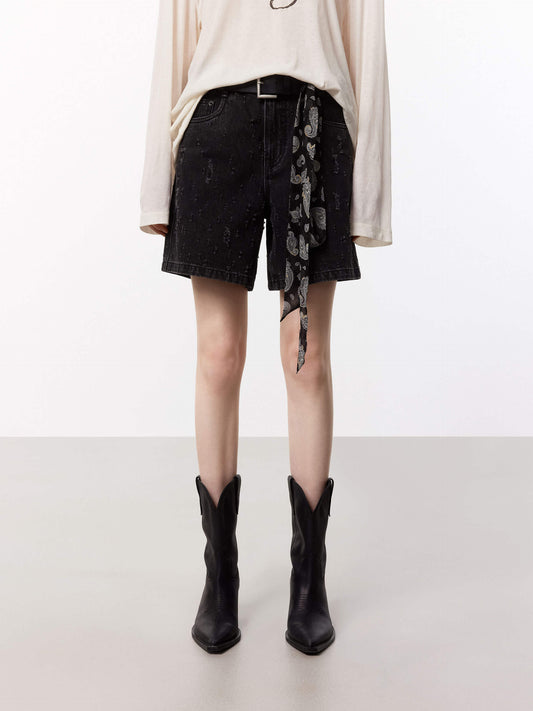 Cotton Distressed Detail Shorts