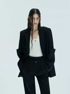 MO&Co. X Coperni Collection | Women's Paneled Detail Tailored Black Blazer