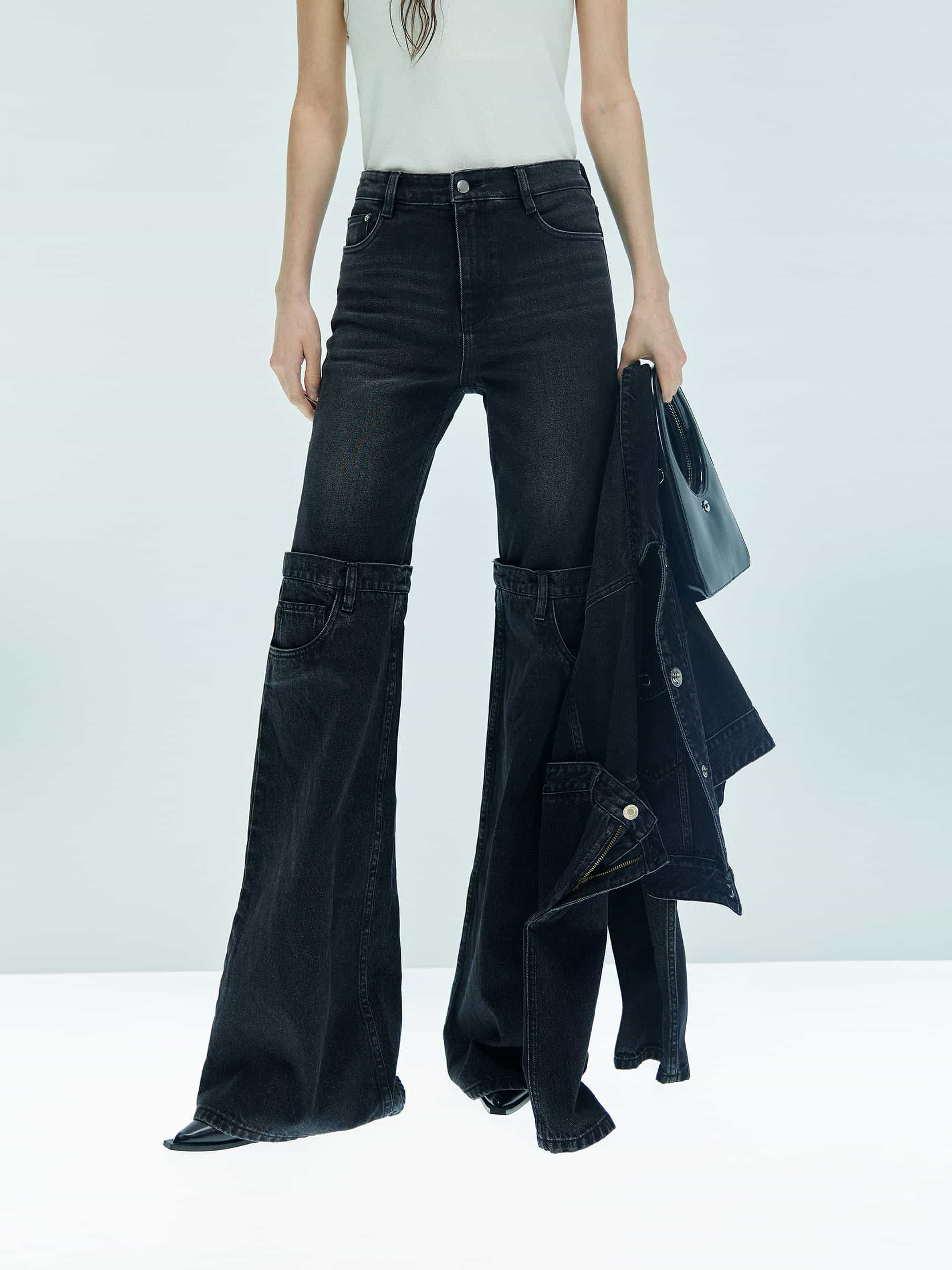 MO&Co. X Coperni Collection | Women's Paneled Straight Leg Black Jeans