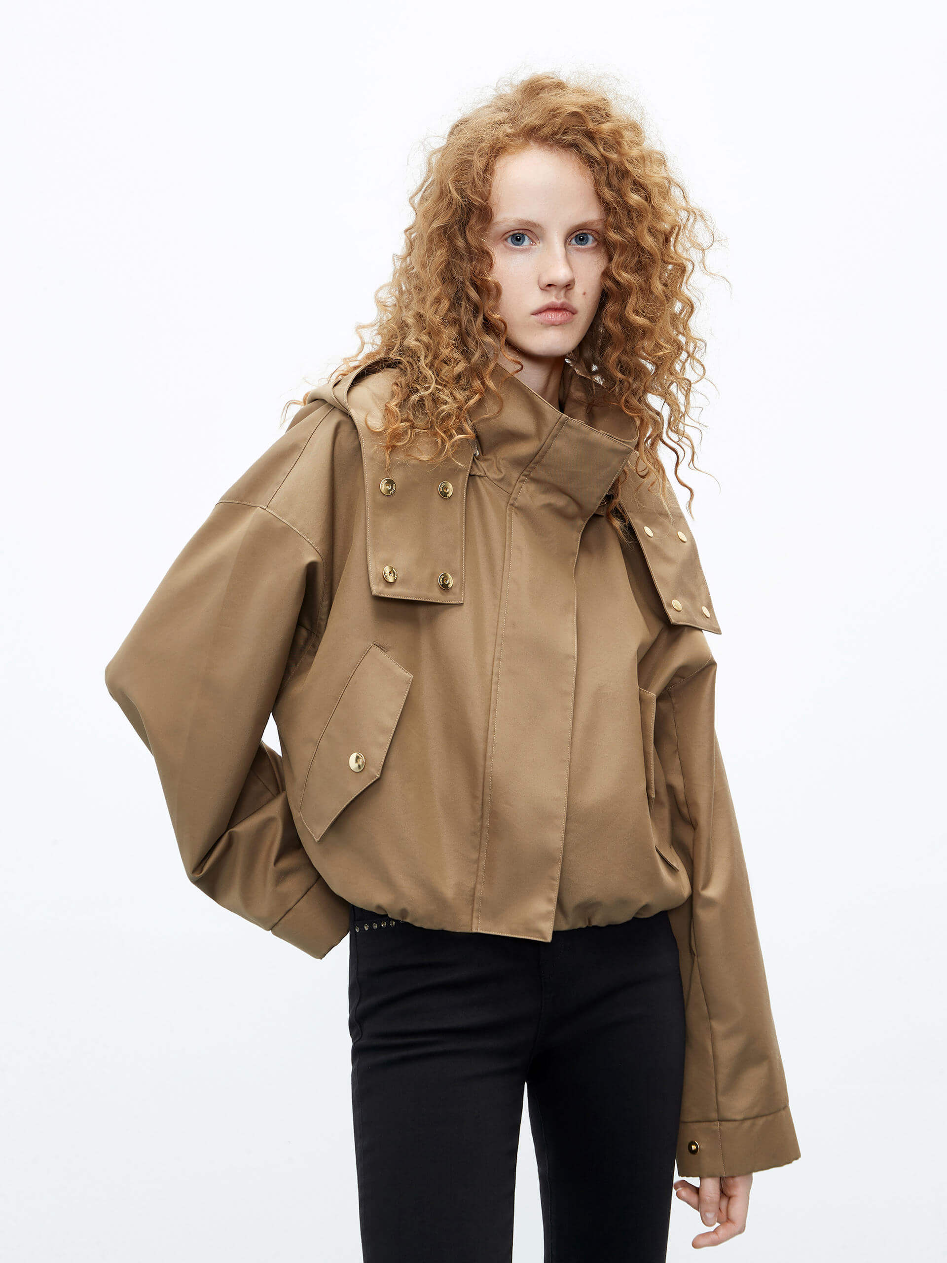 MO&Co. Women's Khaki Cropped Hooded Cargo Jacket with Jacket Liner